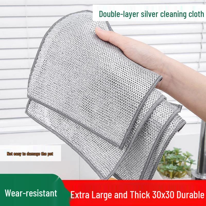 Silver Wire Double-Layer Dishcloth & Scouring Pad - Non-Stick Oil Resistant Kitchen Essential