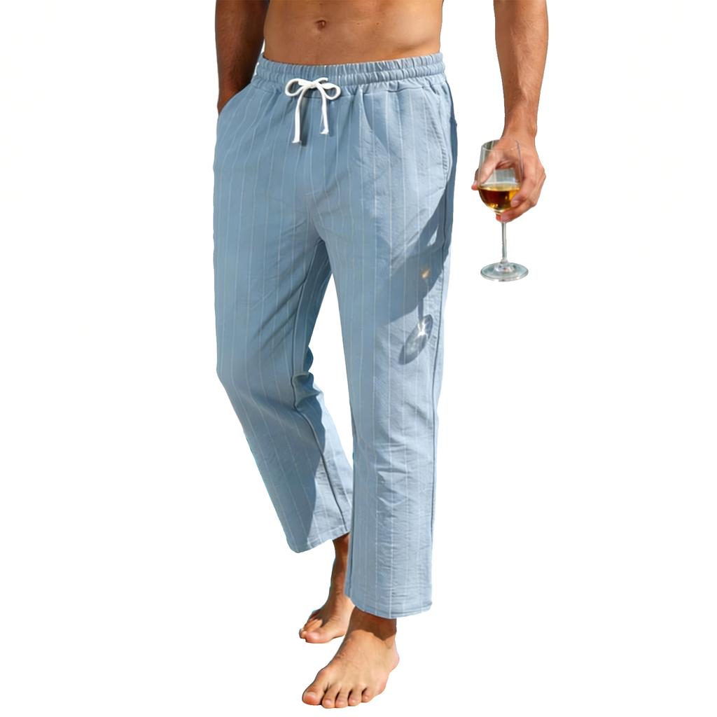 Men's Drawstring Waist Relaxed Fit Linen Lounge Pants with Pockets Lightweight Breathable Casual Trousers for Home Beach Yoga