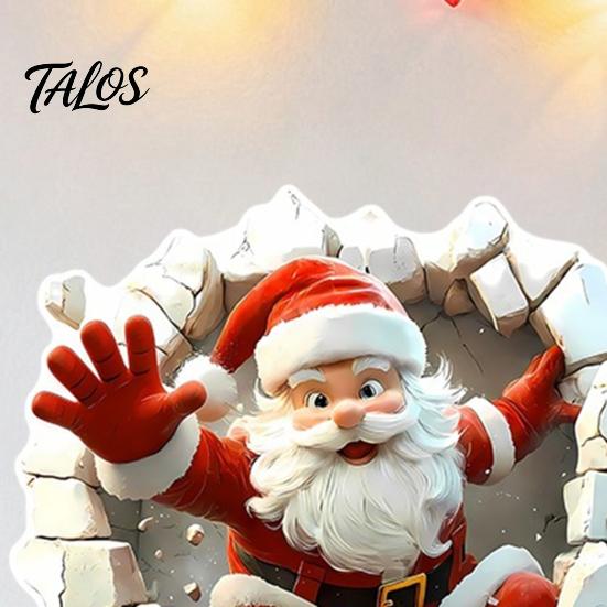 3D Visual Effect Wall Art Santa Sticker, Christmas Decal, Realistic Breaking Through The Decals for Home Decor Effect, Self-Adhesive Festive