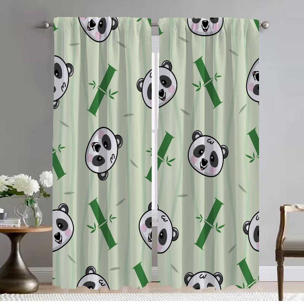 Cute Panda Pattern Shades Window Curtain for Room 2 Panel Elegant Room Curtains Halloween Decoration Tulle for Bedroom Partition