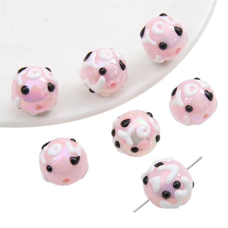 Hand-drawn Acrylic Beads Cute 16mm Spacer Charms for Keychain Jewelry DIY