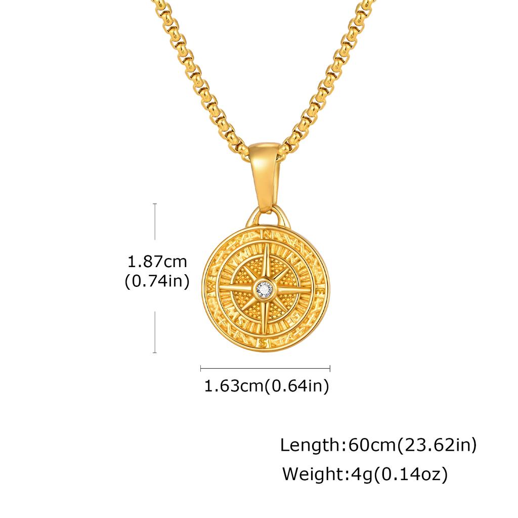 Vintage Classic Compass Pendant Necklaces for Women Men, Hip Hop Fashion Stainless Steel Jewelry Graduation Guide Gift