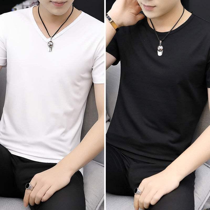 2-pak męskich koszulek z lodowego jedwabiu z dekoltem w serek, z krótkim rękawem, slim fit