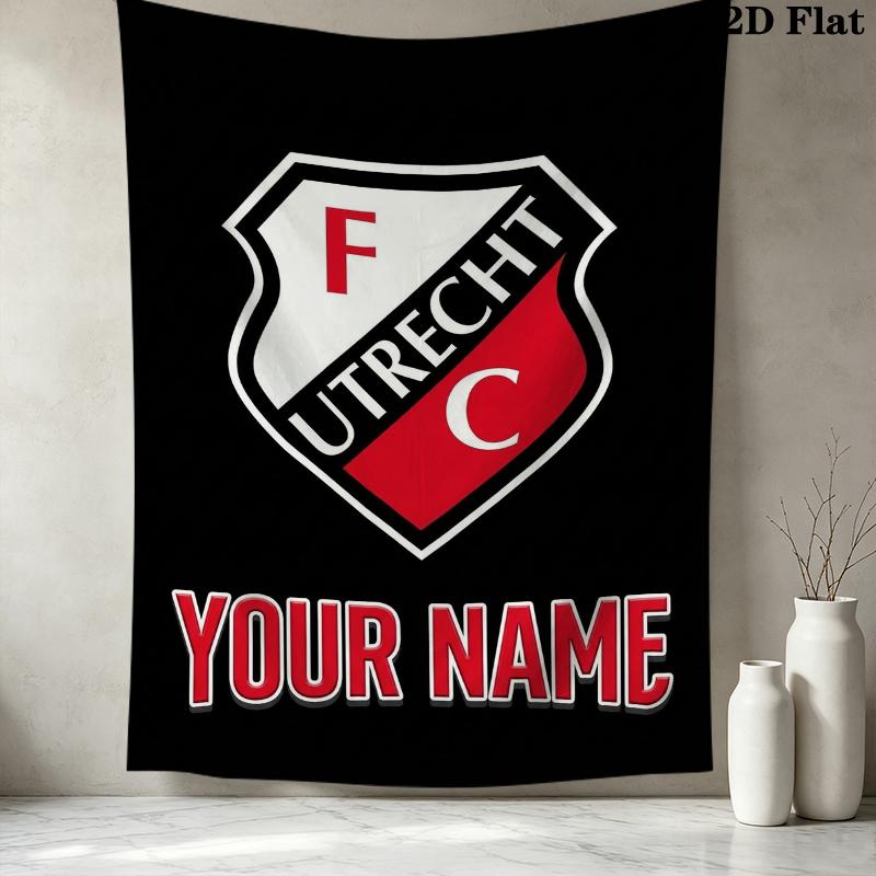 Custom Name Fc Utrecht Pattern Wall Tapestry Aesthetic Wall Hanging Printed Fabric Blanket Decorative Tapestries for Bedroom Living Room Home Decor