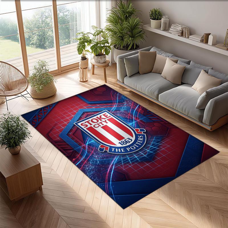Stoke City Football Print Crystal Velvet Rug, Comfortable Water Absorbent Non Slip Indoor Floor Carpet