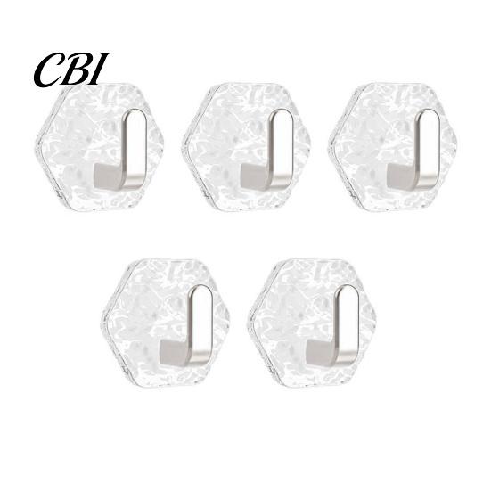 Decorative Wall Hooks Hexagonal Self Adhesive Hooks, Water Ripple Pattern Design, Waterproof No Reusable Drilling Mounted for Towels Keys Kitchen