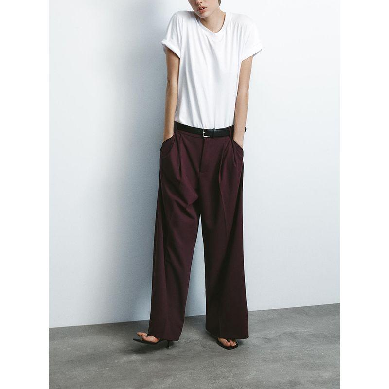 Za2025 Spring New Women's Clothing Easiest for Match High Waist Slimming and Straight with Belt Double Pleated Elegant Pants 4661405