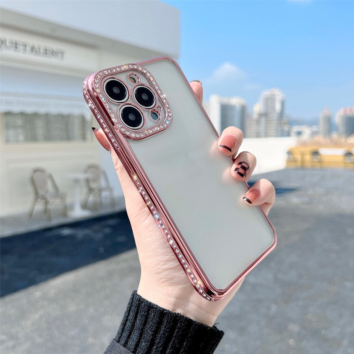 

Защитный чехол для камеры с блестящим алмазным бампером для iPhone 15 14 13 12 Pro Max, блестящий противоударный роскошный мягкий чехол с покрытием For iPhone 15 красный
