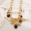 Retro Luxuriou Necklace Earrings Set Bohemian Resin Gemstone Beaded Jewelry For Women Party Gift