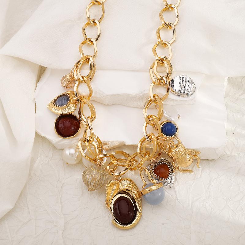 Retro Luxuriou Necklace Earrings Set Bohemian Resin Gemstone Beaded Jewelry For Women Party Gift
