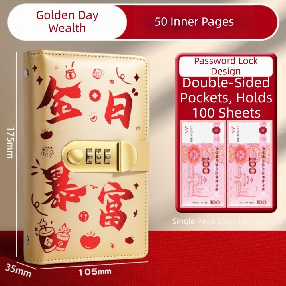 

With Password Lock 100 Envelopes Money Saving Challenge Get Rich Save Money Savings Binder Portable Waterproof золотой