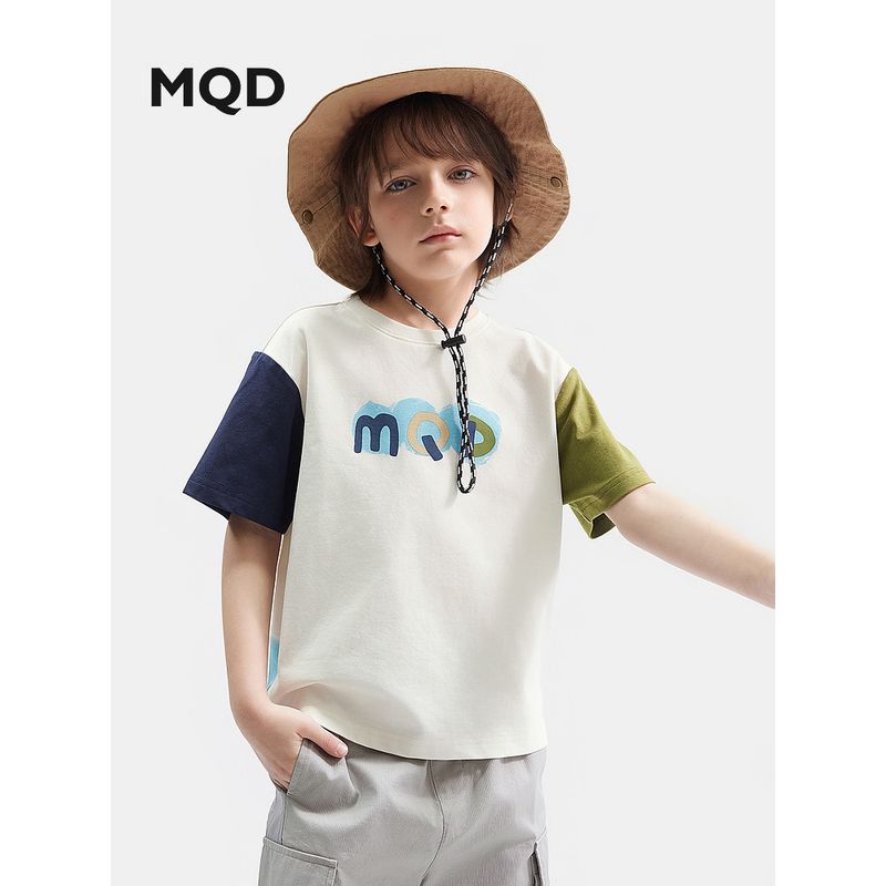 and Quick-Drying] Mqd Children's Clothing Boys' Short-Sleeved Contrasting Color T-Shirt Summer New Style Kidsren's Watermark T-Shirt