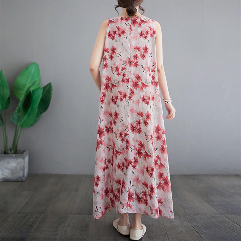 Sleeveless Plus Size Cotton Vintage Floral New In Dresses for Women Casual Loose Long Summer Dress