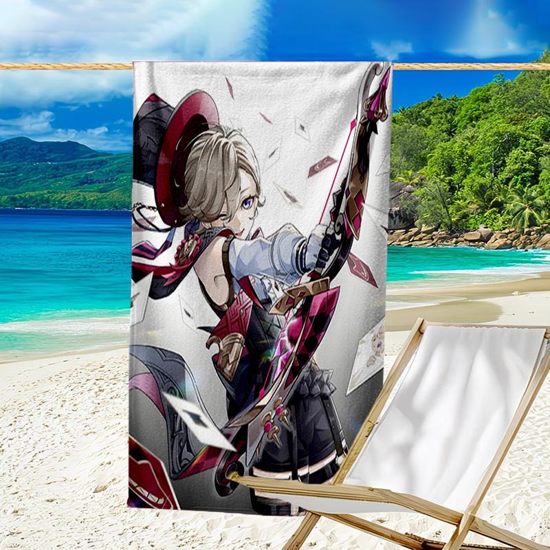 1pc Genshin Impact Lyney1 Beach Towel, Beach and Seaside Swimming Pool Equipment, Fashion Pattern, Rectangular, Travel Essentials