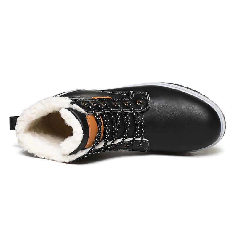 Holfredterse Outdoors Snow Boots Men Leather Winter Waterproof Ankle Rubber Boots High Top Plus Size 39-46 Black/Brown/Grey S008