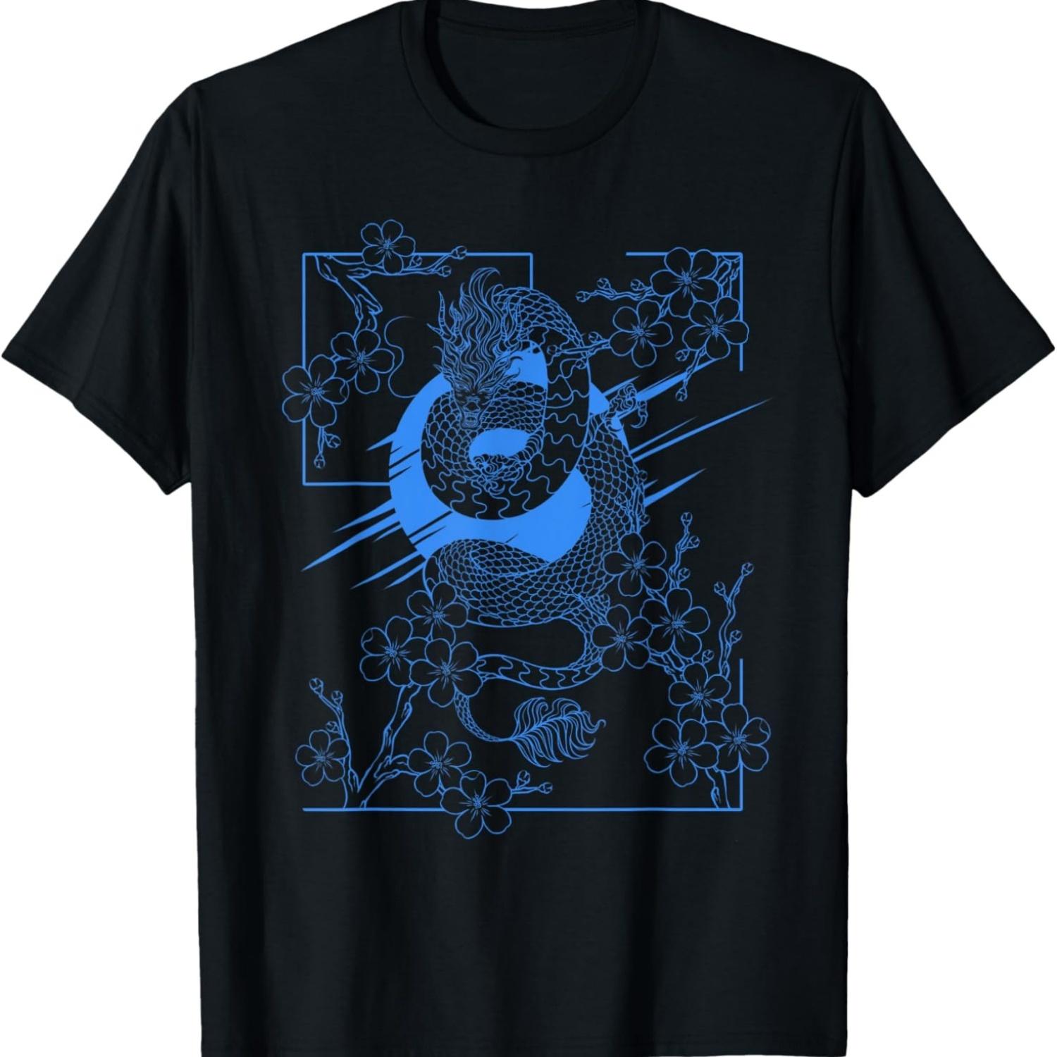Sun and Cherry Blossom and  Dragon T-Shirt S чёрный