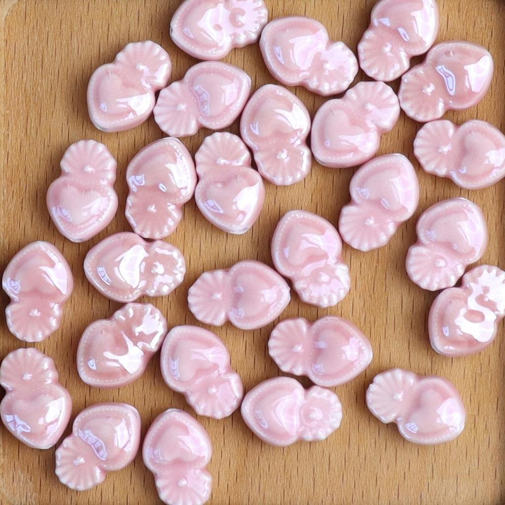 Glazed Ceramic Heart Beads with Vertical Holes for DIY Jewelry and Crafts