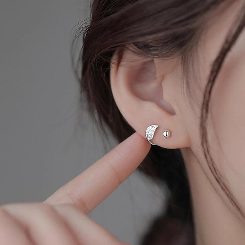 Real 925 Silver Leaves Bead Screw Stud Earrings For Women Party Classic Fine Jewelry Minimalist Plant Accessories