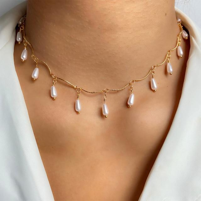 Jemné perlové květinové mašličkové choker náhrdelníky Dlouhý řetízek s přívěskem perlového srdce ve zlatém tónu Náhrdelníky s přívěskem mince Pro stylové šperky Ženy Elegantní Květinové náhrdelníky