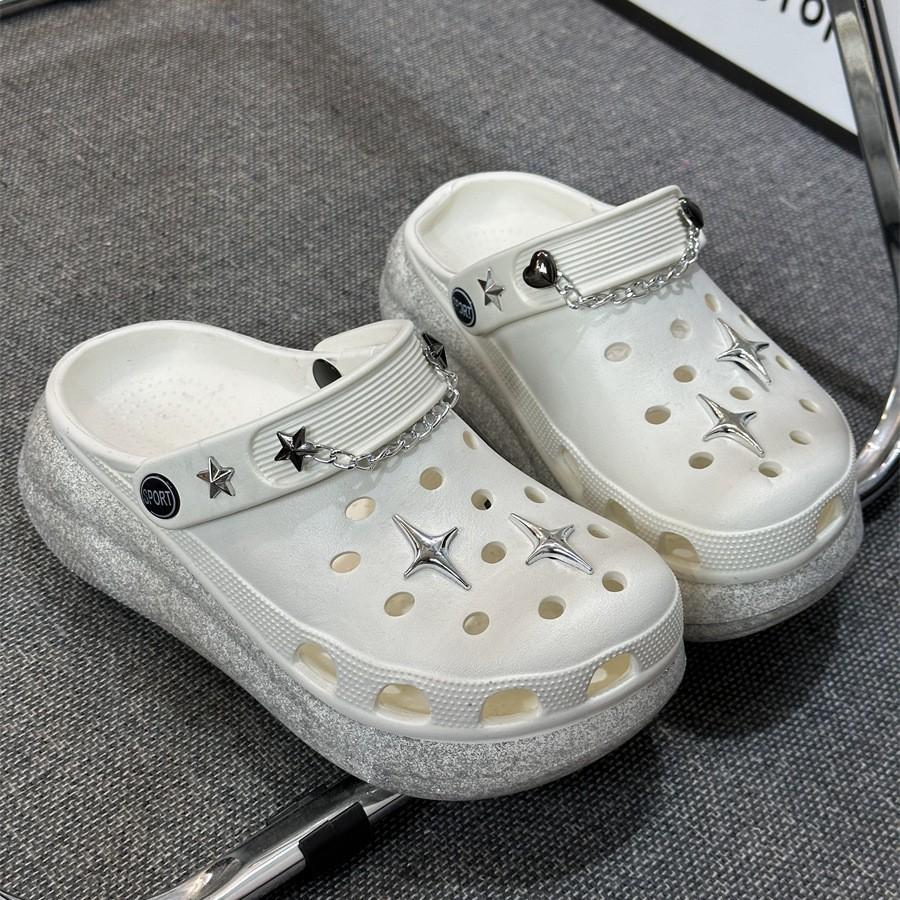 

Новые женские полушлепанцы на толстой подошве, увеличивающие рост, с закрытым носком, весенне-летняя уличная обувь, обувь с отверстиями 40/41 (suitable for 39/40)