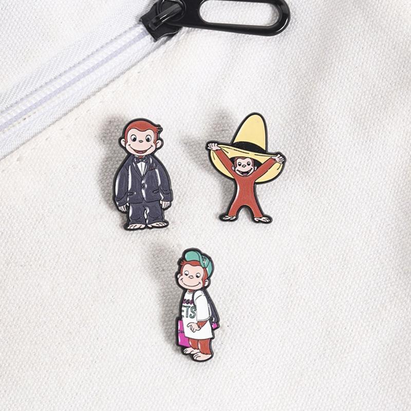 Classical Red Monkey Enamel Pins Set Funny Trendy Animal Brooches Quirky Lapel Badges Cool Humorous Gift For Teens