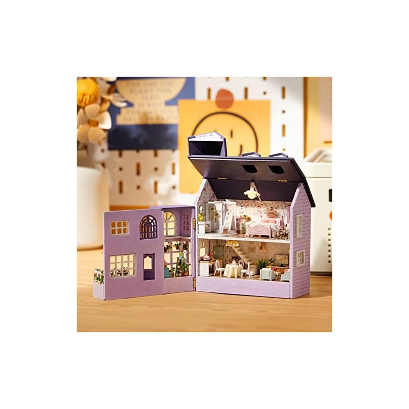 Spilay DIY Wooden Miniature Dollhouse Kit with Furniture Set, Decorative Ornaments, and LED Lights, 3D Puzzle Toy for Kids, Friends, and Lovers,