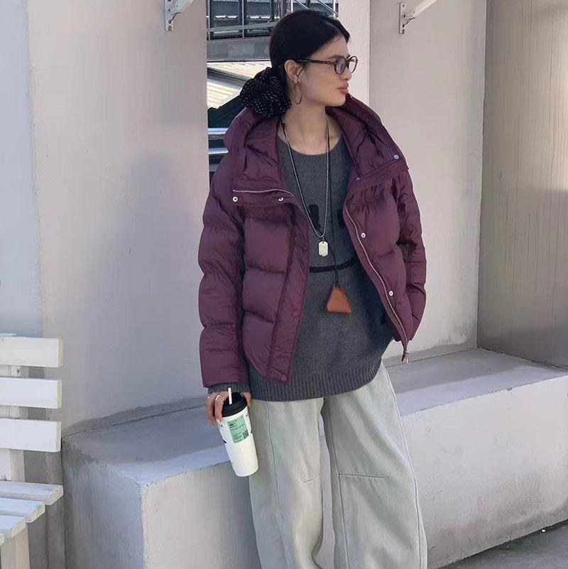 High-end white duck down hooded down jacket women's winter fashion loose puff feeling bread jacket tide