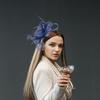 Ciieeo Navy Blue Mesh Decorative Hat with Plume Headband and Hair Clip for Women Tea Party Wedding Cocktail Special Occasion Accessories