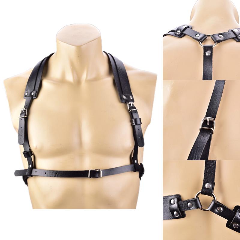 Punk Men Leather Harness Body Chest Bondage Belt Black Cosplay Erotic Belts