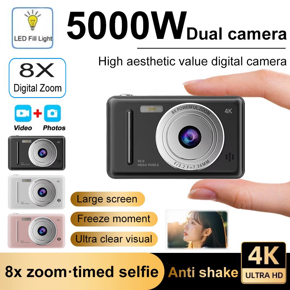 4k Digital Camera Retro CCD Portable Camera 50 Million Pixels Auto Focus Entry-level Camera Dual Camera LED Flash Student Camera