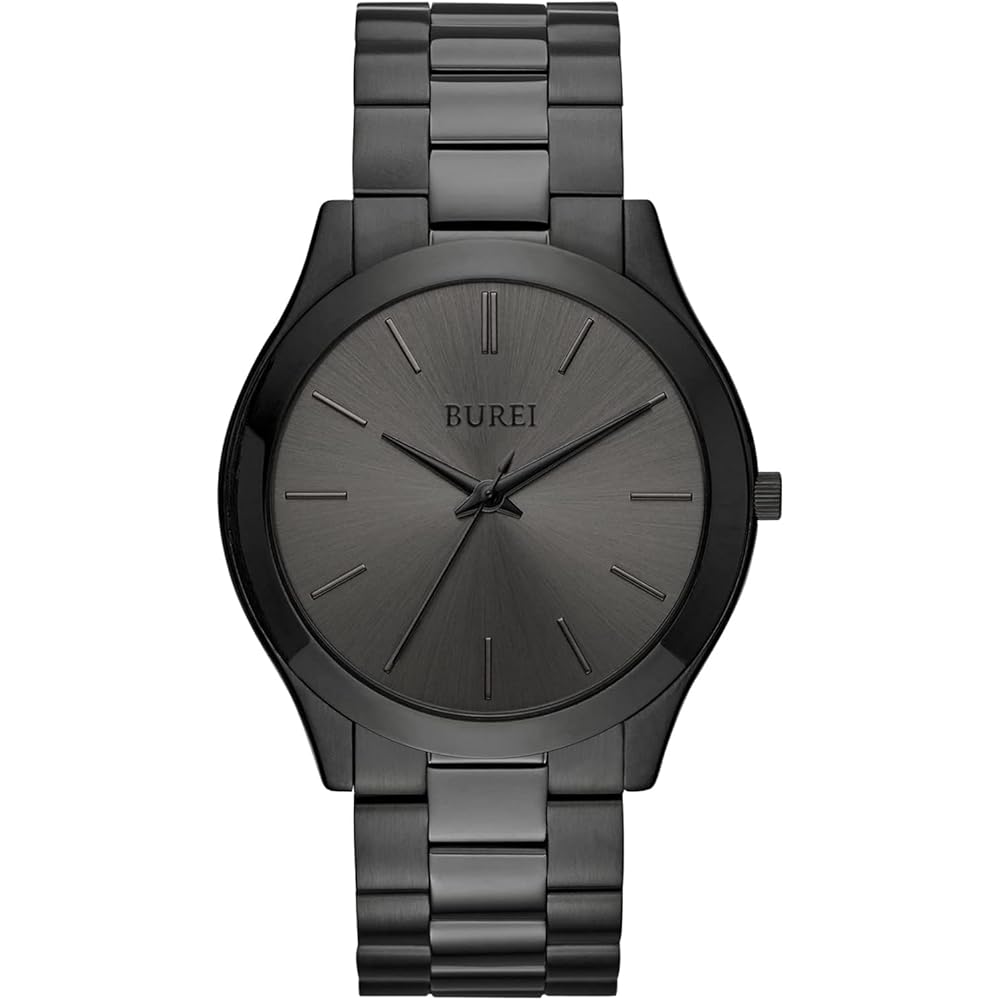 BUREI Men s Analog Quartz Watch Black Large Dial Waterproof Stylish Casual Business Timepiece
