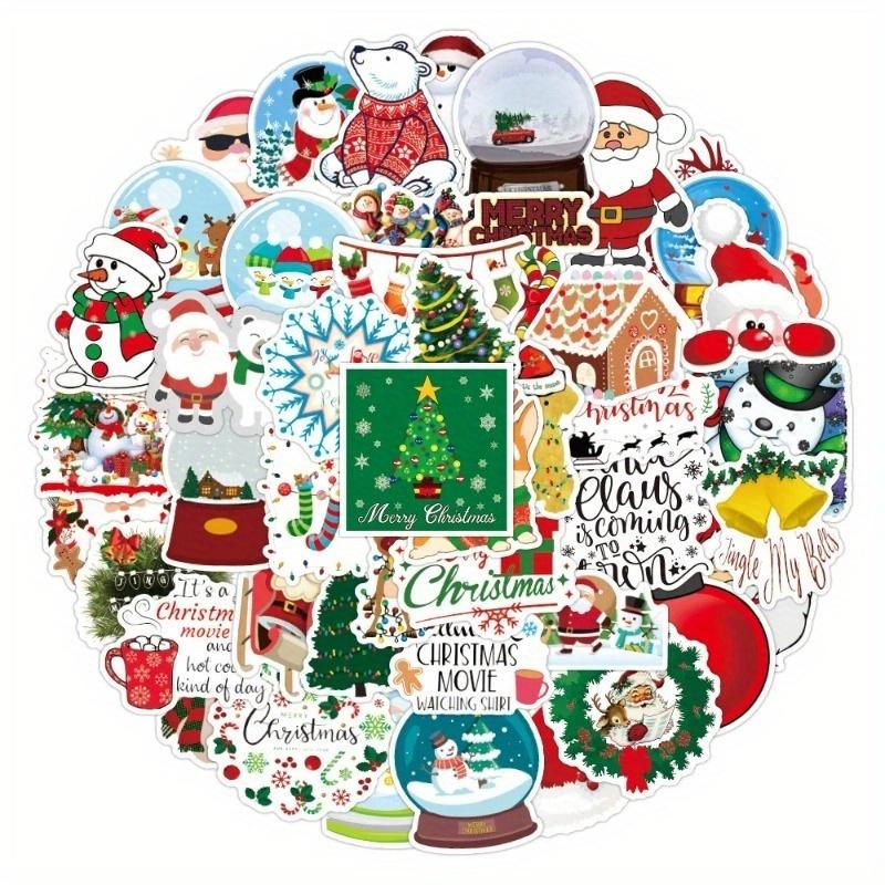 50 Original Christmas Themed Stickers Made Of Vinyl Waterproof Material For Holiday Gift Decoration