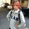 Printed Letter Half Zipper Lapel Sweater Women's American Retro Loose College Style Hoodless Top Autumn and Winter Velvet Tide