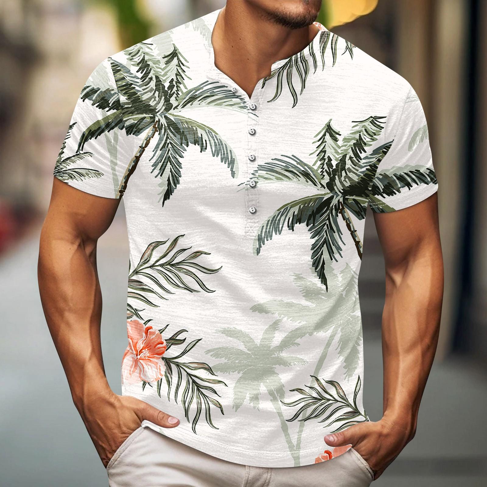 

Мужская футболка с принтом на открытом воздухе, свободный топ с короткими рукавами на пуговицах в стиле ретро XL белый