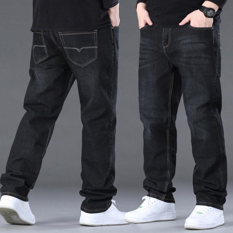 Men's Plus Size Stretch Straight Leg High Waist Jeans - Large Size, 300 Jin Capacity.