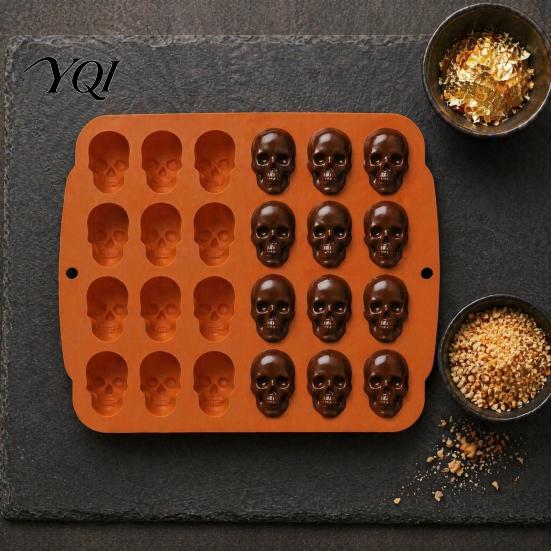 Forniture per Feste di Halloween Stampo per Torta a Forma di Teschio con 20 Cavità, Tema, Stampo in Silicone Antiaderente per Caramelle Mousse, Vassoio 3D Realistico per Gelatina Budino Fai-da-te