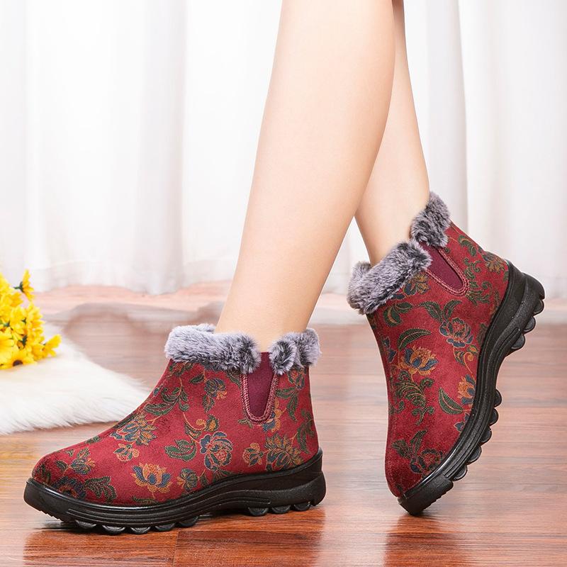Cotton Shoes Women's 2025 Winter New Velvet Warm Women's Cotton Shoes One Pedal Middle-aged and Elderly Snow Boots Elderly Cotton Boots