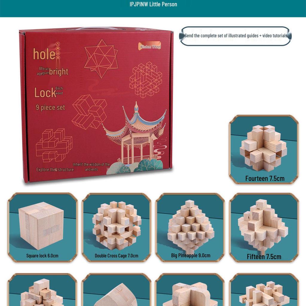 36-Piece Beech Wood Kongming Lock Set: Educational Building Blocks for Kids