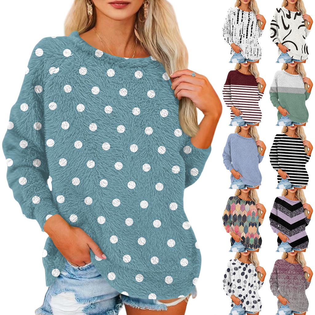 Women's T Shirt Flannel Print Tunic Long Sleeve Party Round Neck Tops