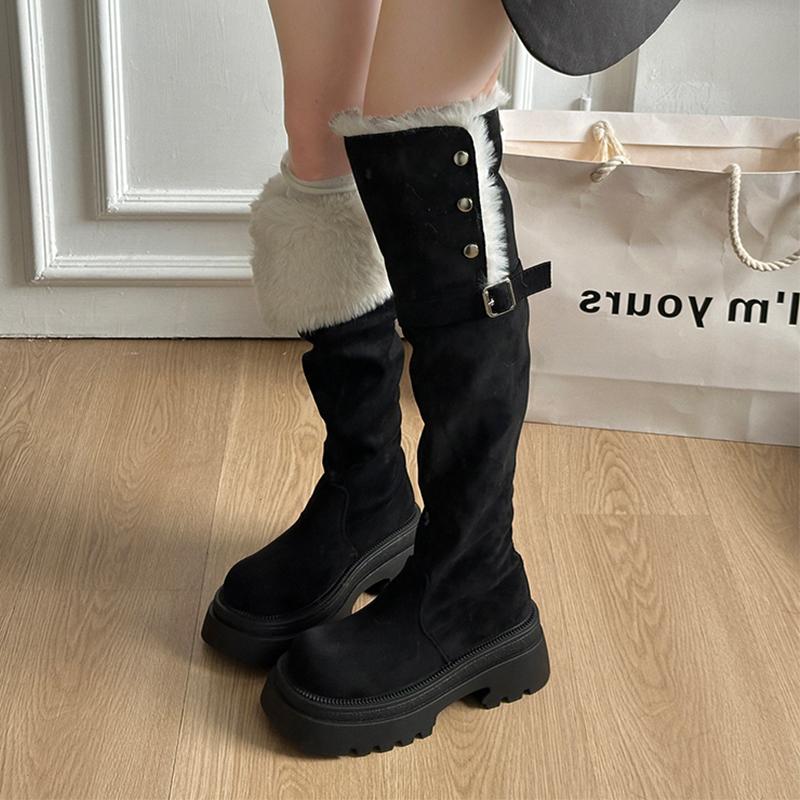 

Меховые высокие сапоги женские на высоком каблуке дизайнерские замшевые туфли выше колена модные на платформе зимние сапоги уютные теплые зимние женские ботинки 40