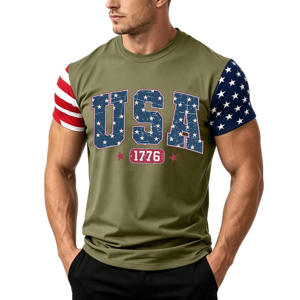 Men's Independence Day Flag Print Short Sleeve T-Shirt, Loose Casual Daily Summer Tops