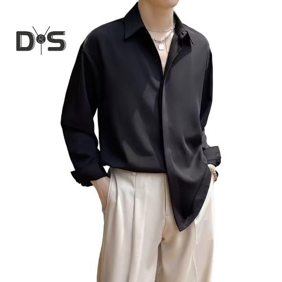 Herren Frühling Herbst Hemd Umlegekragen Locker Einreihig Lange Ärmel Reine Farbe Mittellang Jung Formal Style Büro Club Party Top