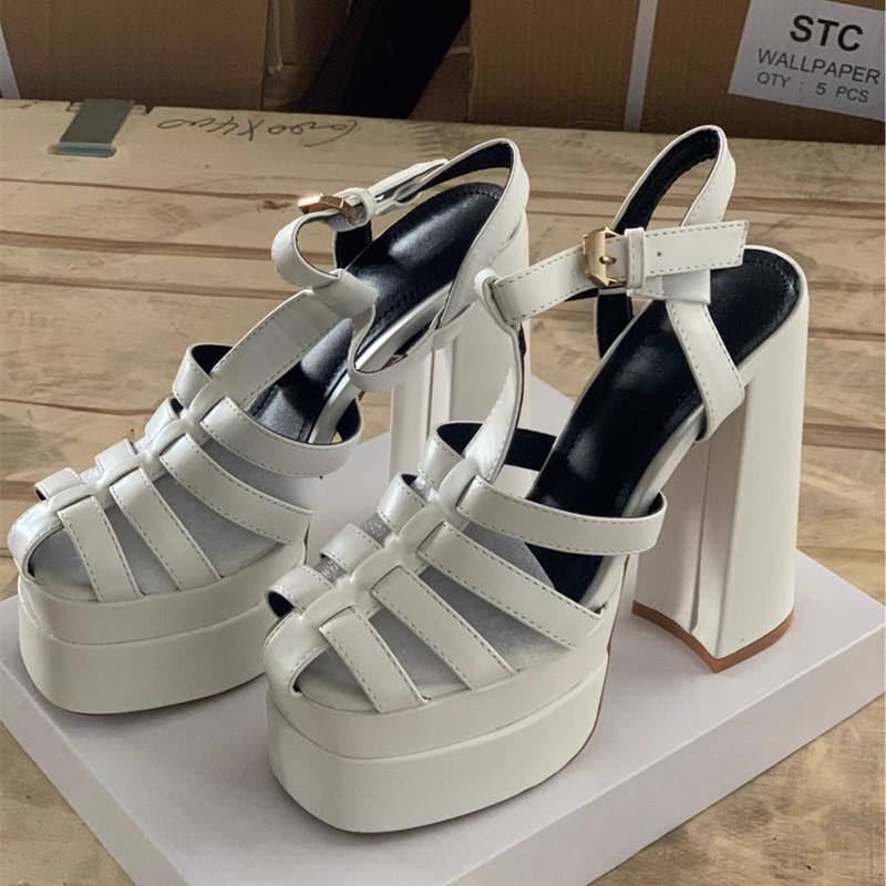 

Fashion 2025 Summer Sexy Hollow out Narrow band Women Gladiator Sandals Fashion Platform Wedges 15cm High heels Chunky Shoes Sandals 42 белый