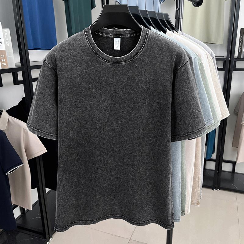 STORN Retro Heavyweight Solid Color Short Sleeved T-shirt Men Women Summer Street Trendy Washed Old Oversized Clothes
