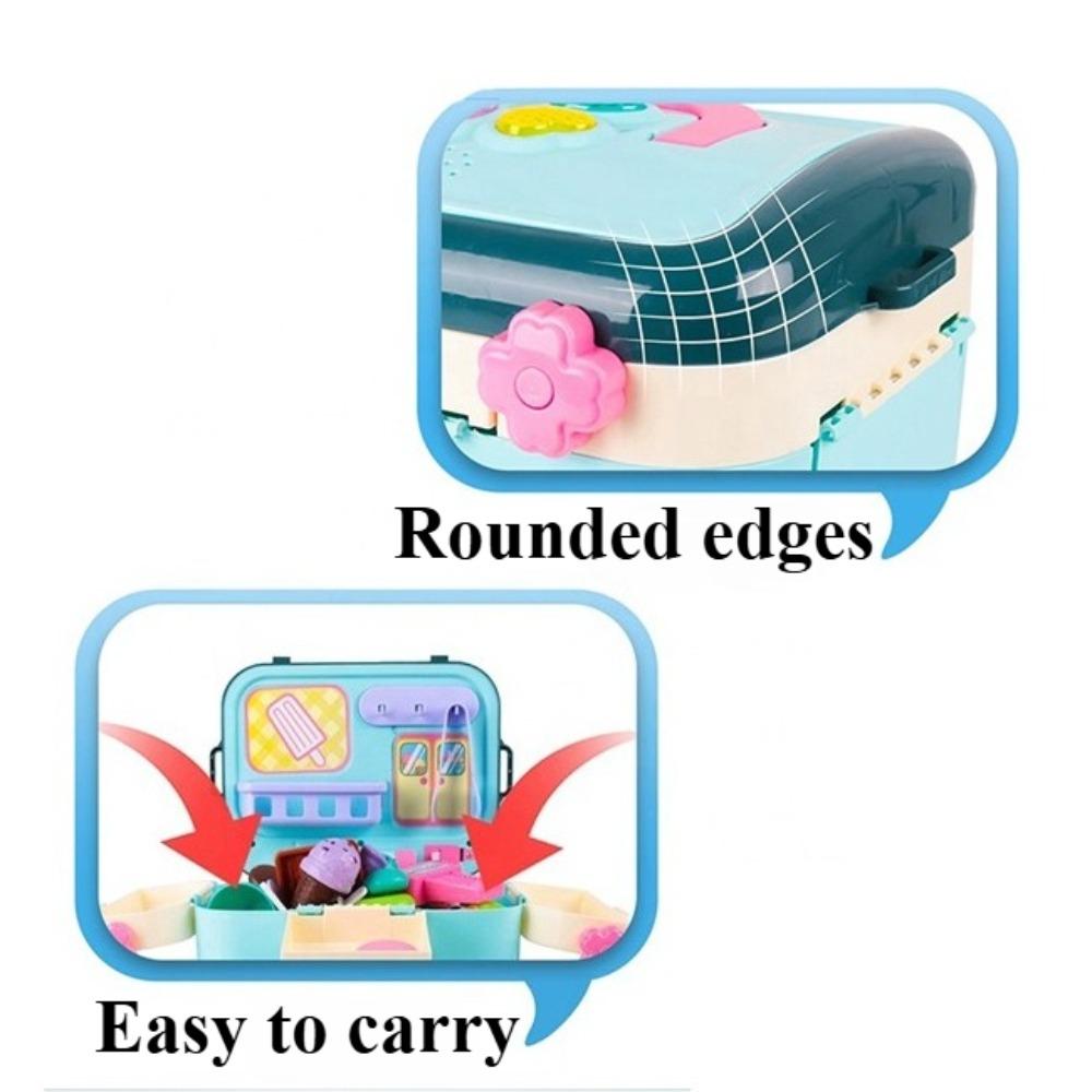 Ice Cream Shop Pretend Play Set Suitcase Cart Toys for Kid Dessert Doctor Play Set with Storage Trolley Table Gift for Boy Girl