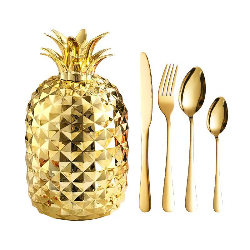 Set di Posate Originale in ABS Acciaio Inossidabile Ananas: Set di coltello, forchetta e cucchiaio di lusso per un'elegante esperienza culinaria.