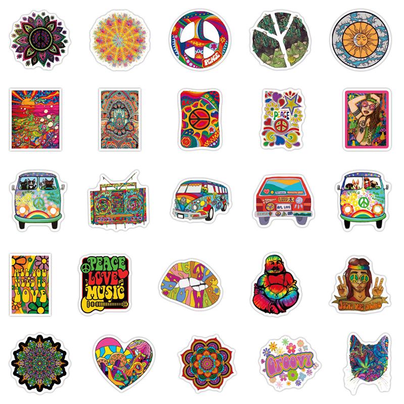 50Pcs Psychedelic Hippie Art Sticker Classic Toy For Skateboard Fridge Laptop Decoration