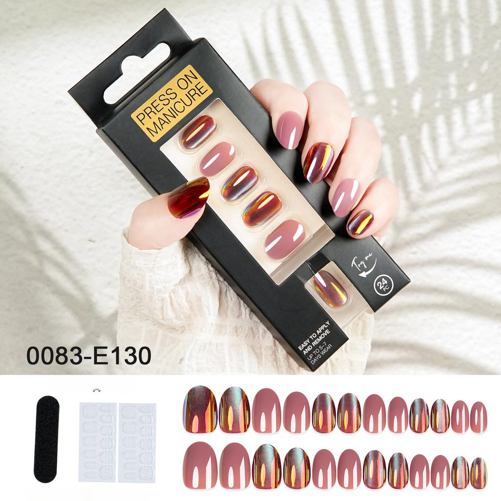 Ice-transparent Cat Eye Wear Nail Sheet Solid Color Round Head Mirror High-end Fake Nail Finished Manicure European and American