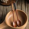 2Pcs Long Handle Wooden Spoons Korean Soup Spoon Dinner Tablespoon Rice Spoon Mixing Stirring Spoon for Tea Honey Wood Tableware