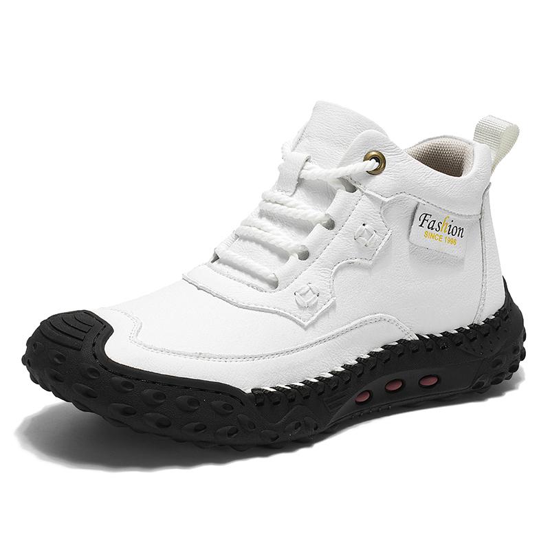 New Classic Men s High-Top Solid-Color Leather Hiking Shoe Outdoor Anti-Slip Fashionable Sports Shoe Comfortable Walking Shoes 39 белый 5990₽